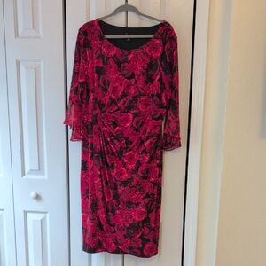 Connected Apparel Red Ruched Sheath Dress with Bell Sleeves